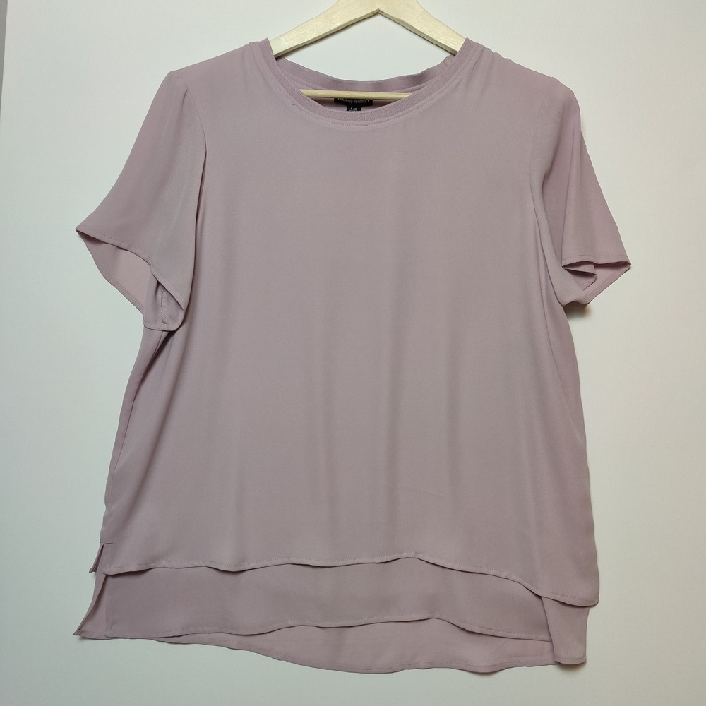 Hilary Radley Layered Hem Short Sleeve Blouse Mauve Pink Size Large